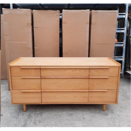 SB589 : Tủ Ngang 09 Ngăn Kéo Màu Vàng Gỗ - Ngang 172cm